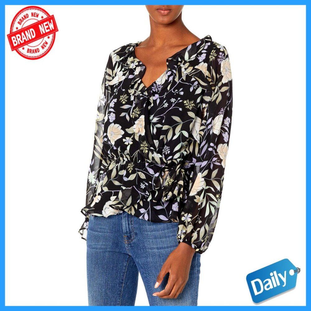 Girls' Ruffle Sleeve Faux Wrap Blouse, Regular Fit, Long Length